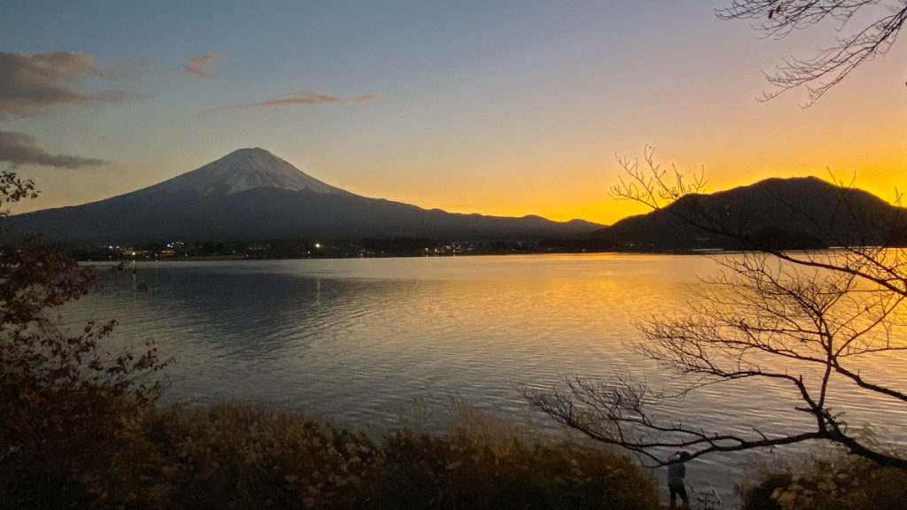 河口湖　富士山　夕焼け