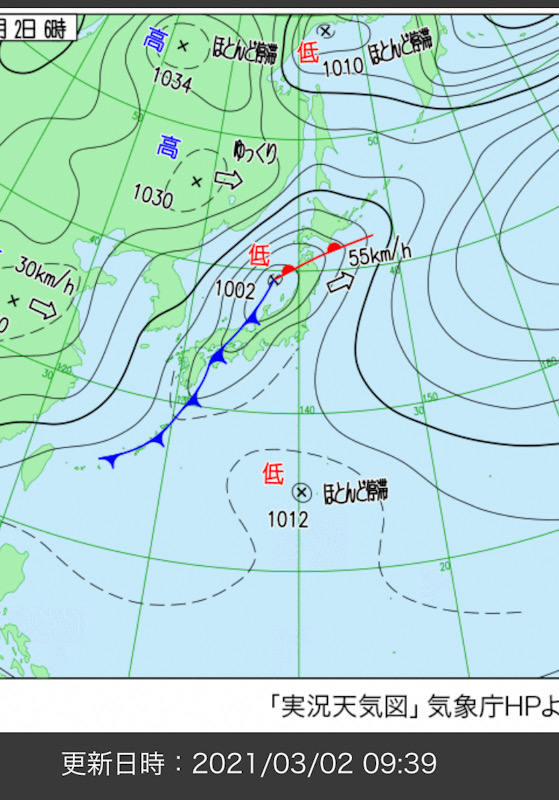 3/2 低気圧通過　風　波