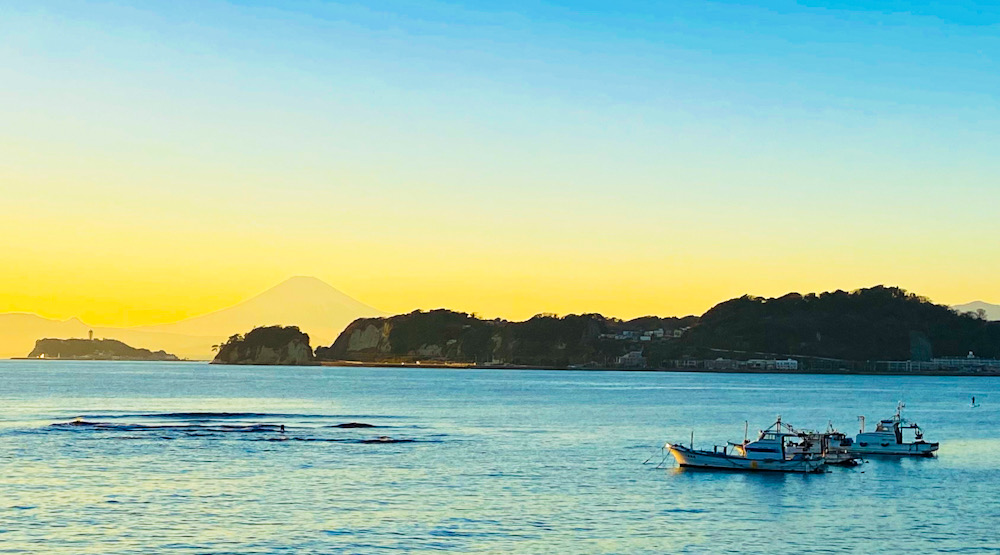 材木座　江ノ島　夕焼け　和賀江島