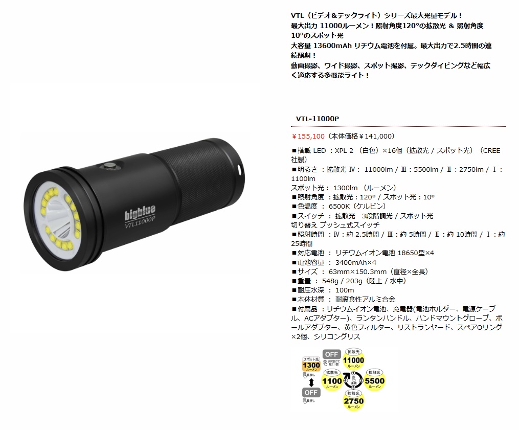 水中ライト bigblue VTL-11000P