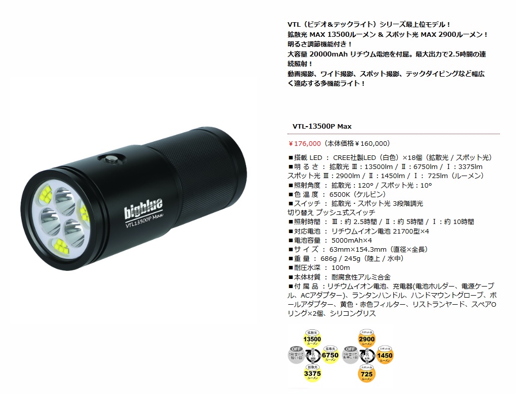水中ライト bigblue VTL-13500P