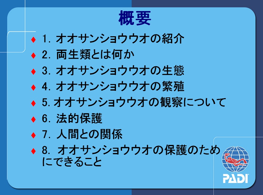 オオサンショウウオ　講習　学科　PADI