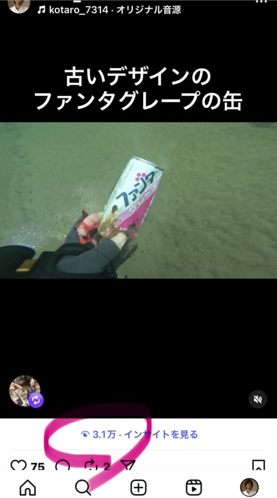 大昔のデザインのファンタグレープの缶 水中清掃 空缶 川のゴミ リバーダイビング 長良川