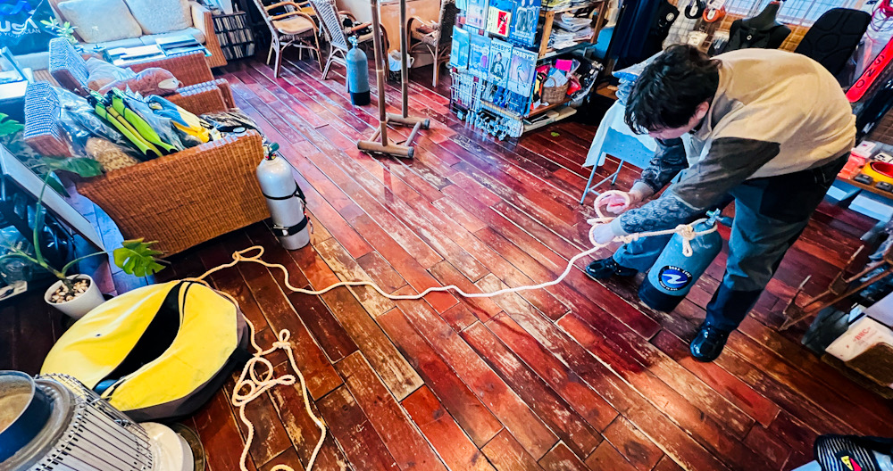 ロープワーク　学科講習　ダイビング　もやい結び